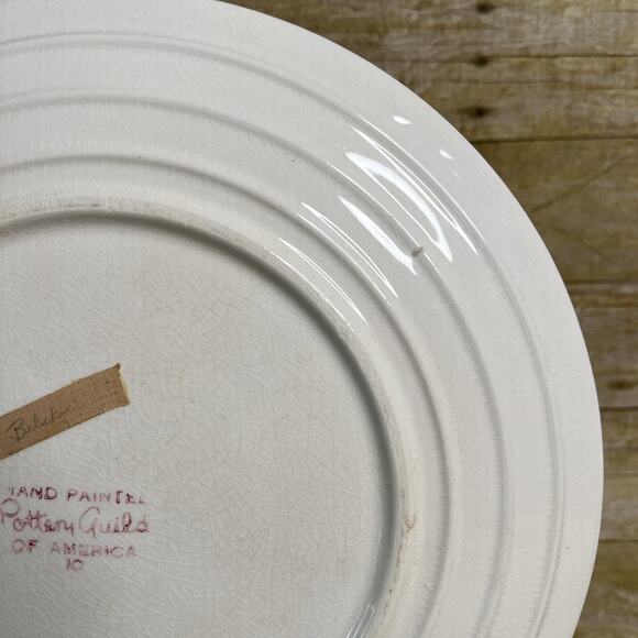 Pottery Guild of America Large Cake Plate-Hand-Painted Tulips-13.5-1940s Vintage - Picture 9 of 15